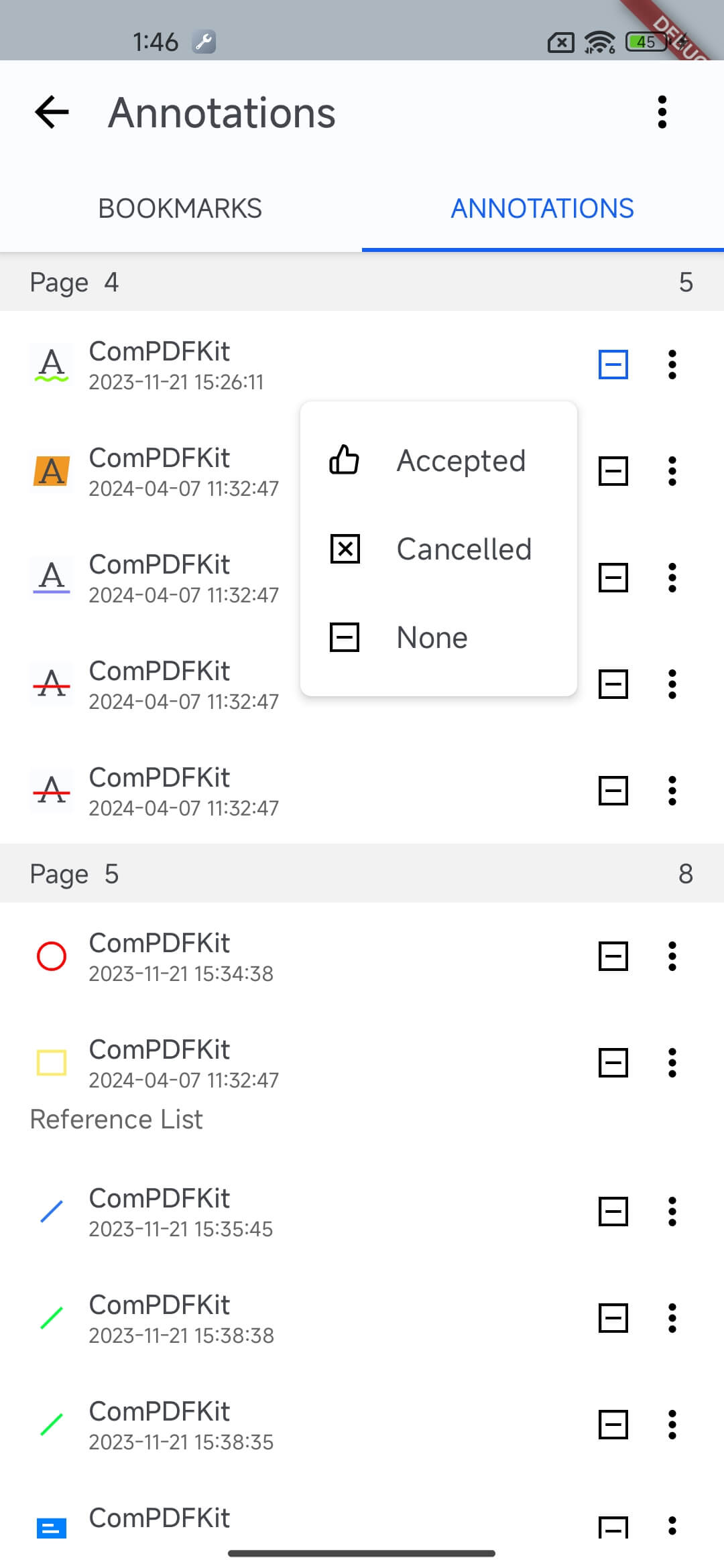 Android Annotation Menu
