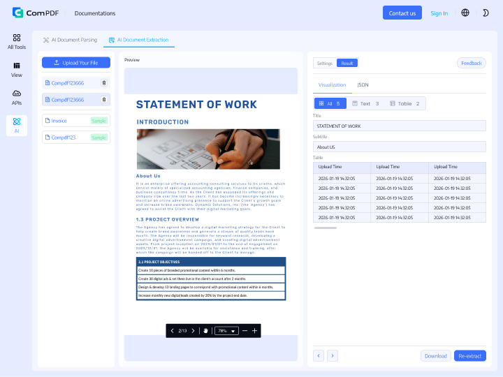 AI Document Parsing demo preview