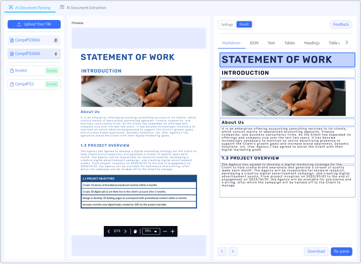 AI Document Parsing demo preview