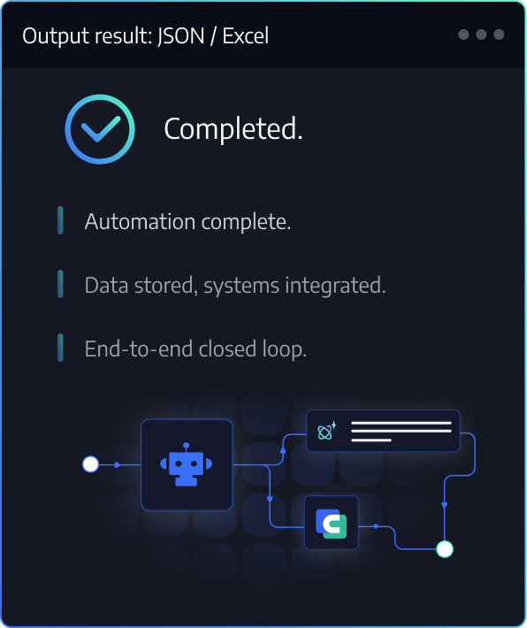 Output result: JSON / Excel